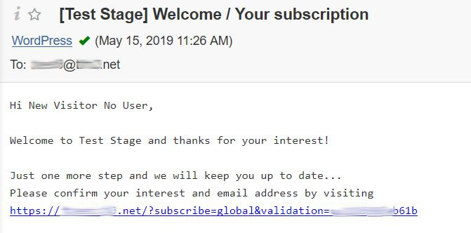 Confirmation mail upon visitor subscription (plain text, Pro extension)
