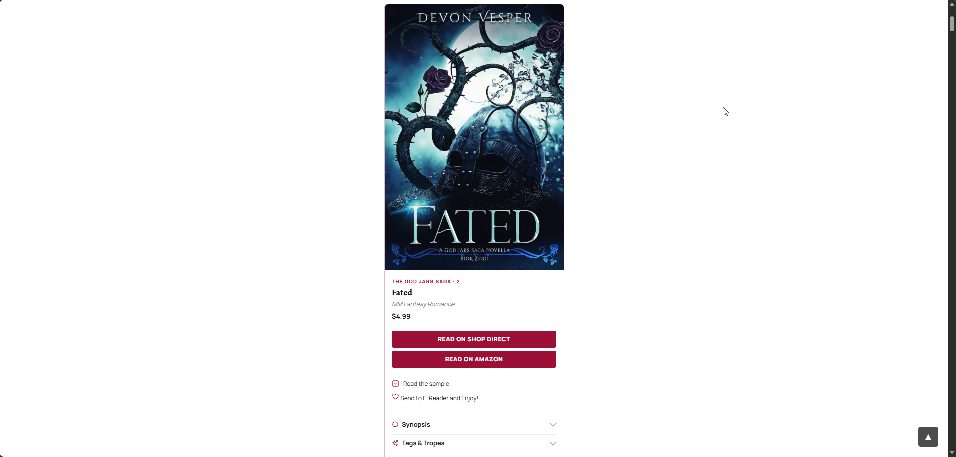 Single-column layout ideal for showcasing individual books with maximum readability.