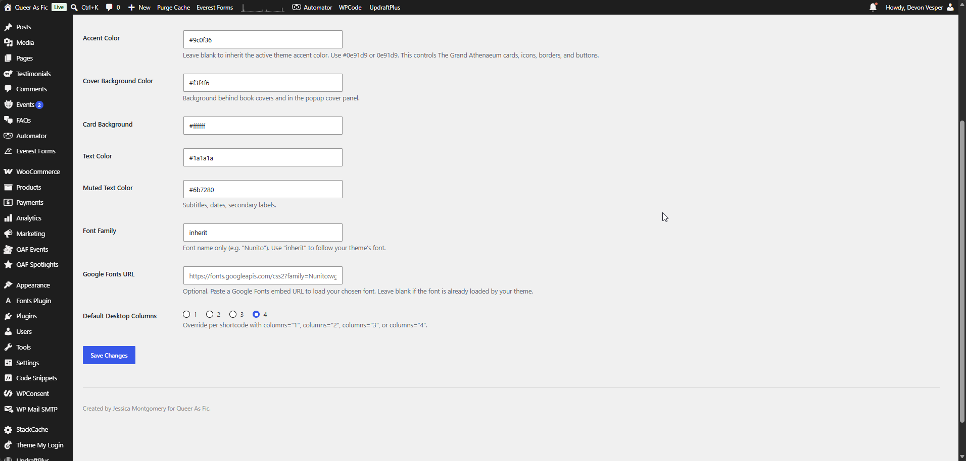 Customize colors, typography, alignment, and default grid settings without writing code.