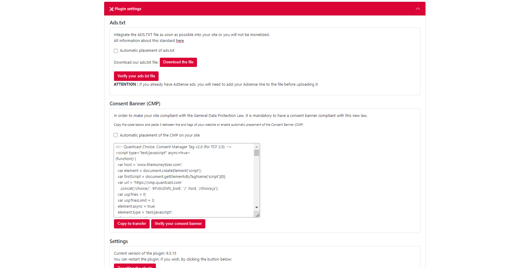 Plugin settings