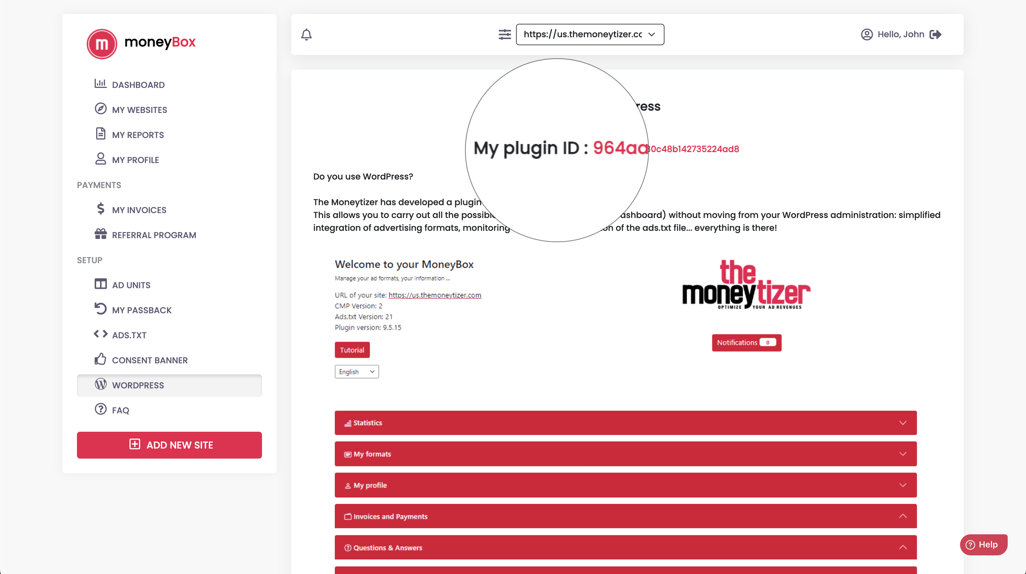 Moneybox Wordpress token