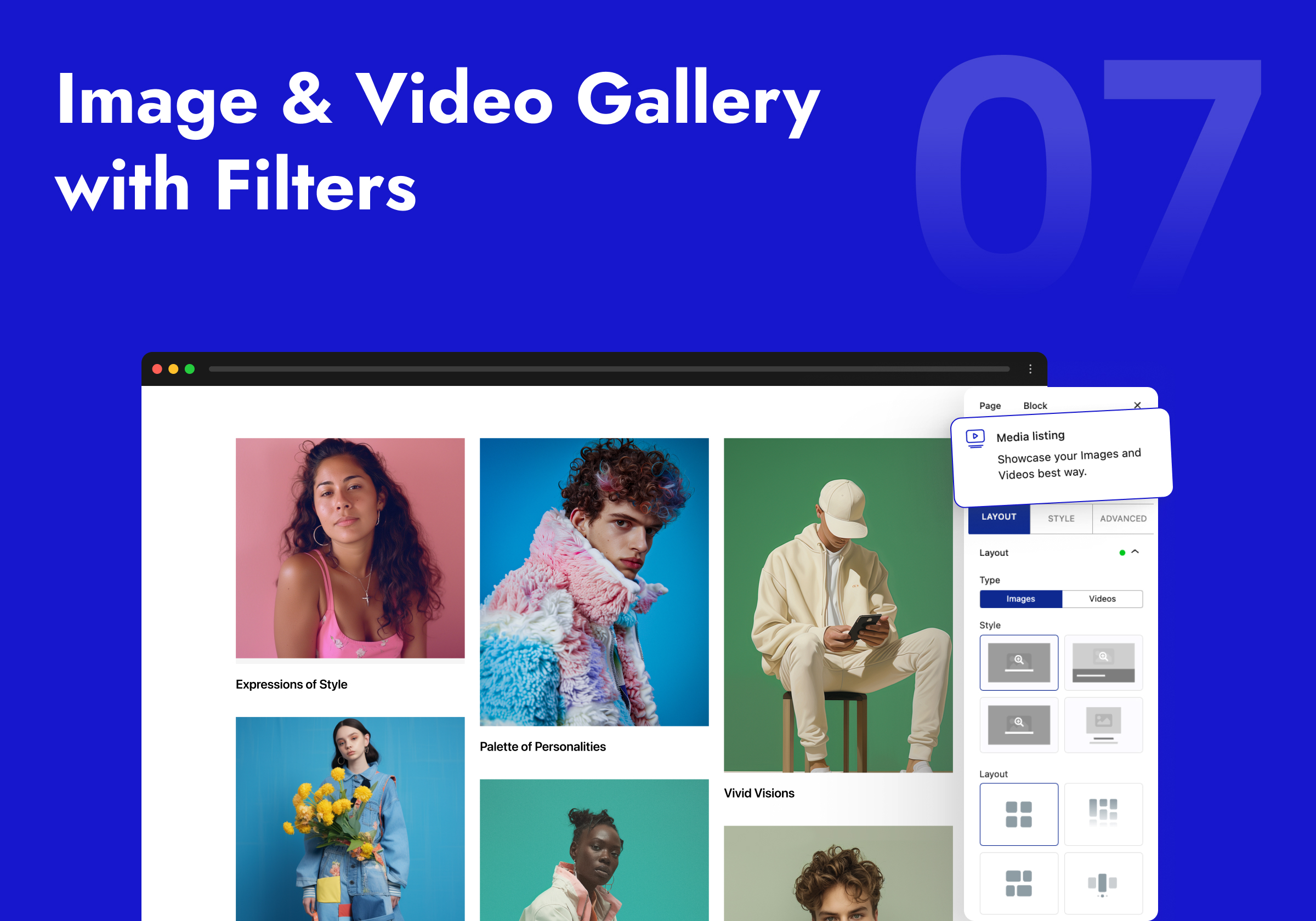 Image & Video Gallery (Grid, Carousel, Masonry) with Category Filters