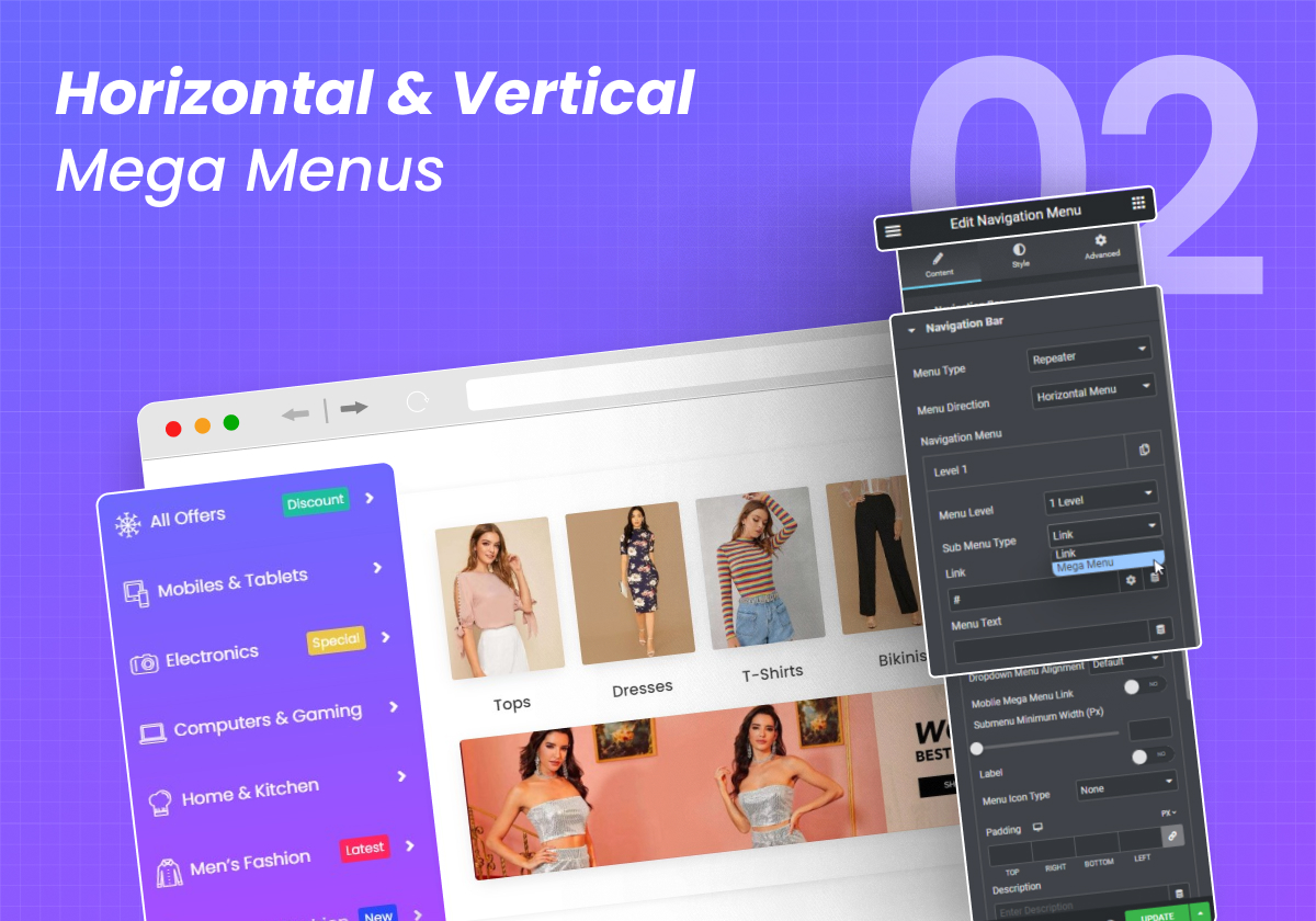 Horizontal &amp; Vertical Mega Menu Builder