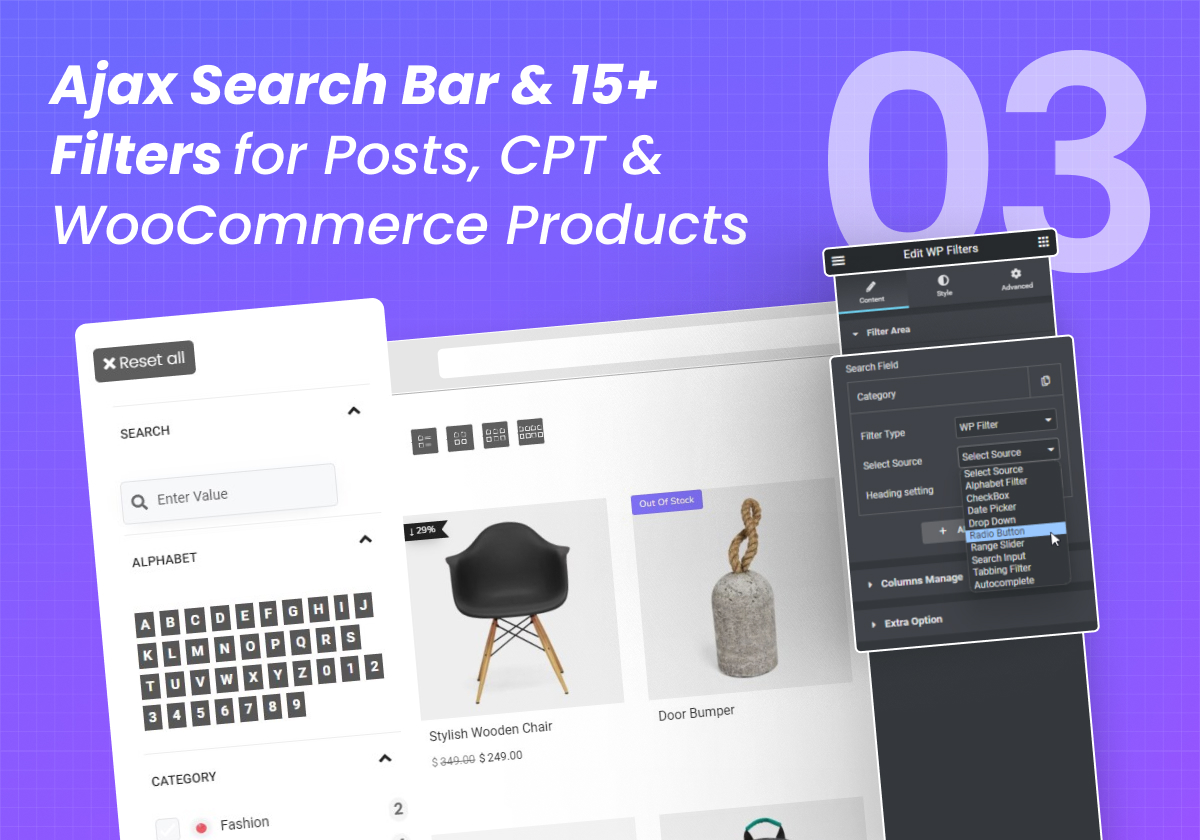 Ajax Search Bar & 15+ Filters for Posts, CPT & WooCommerce Products