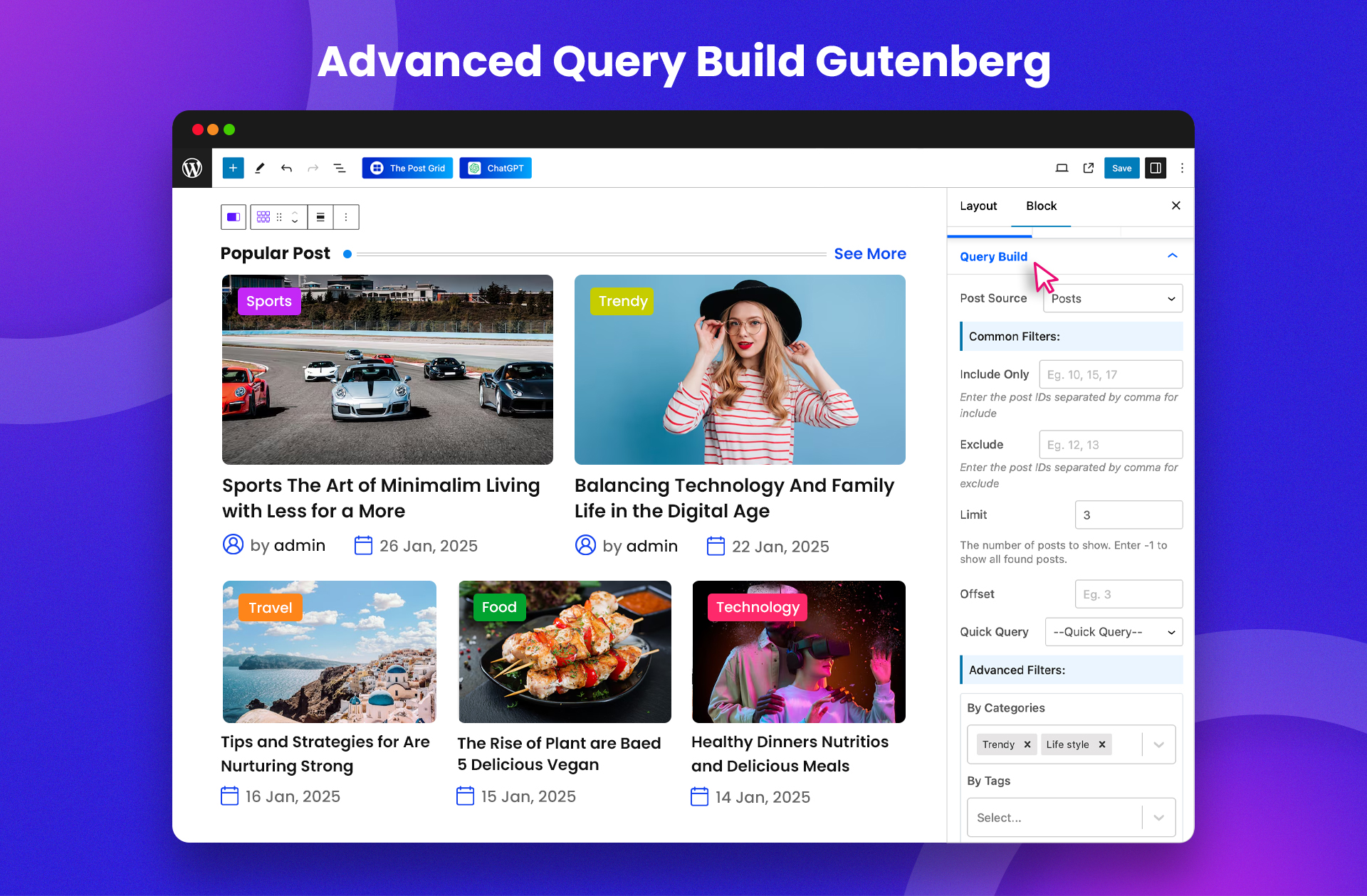 Advanced query builder gutenberg