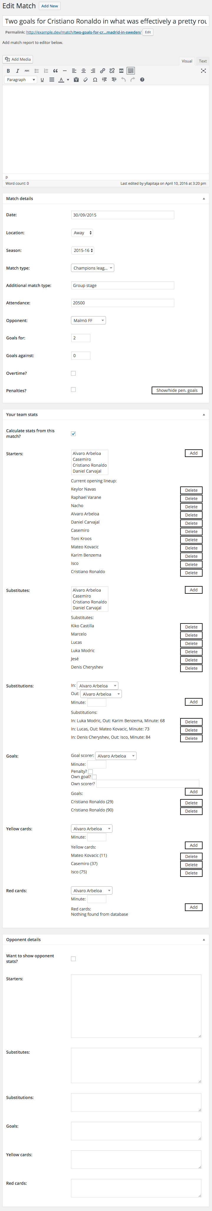 Adding match data