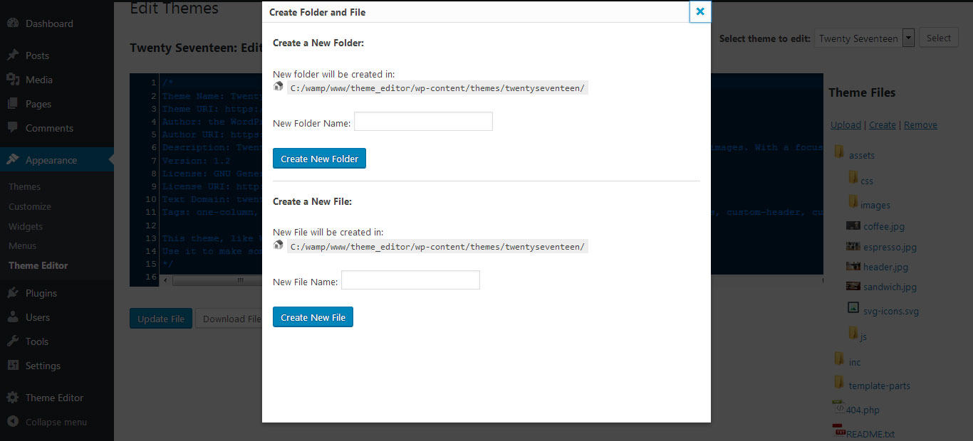 Create file and folders