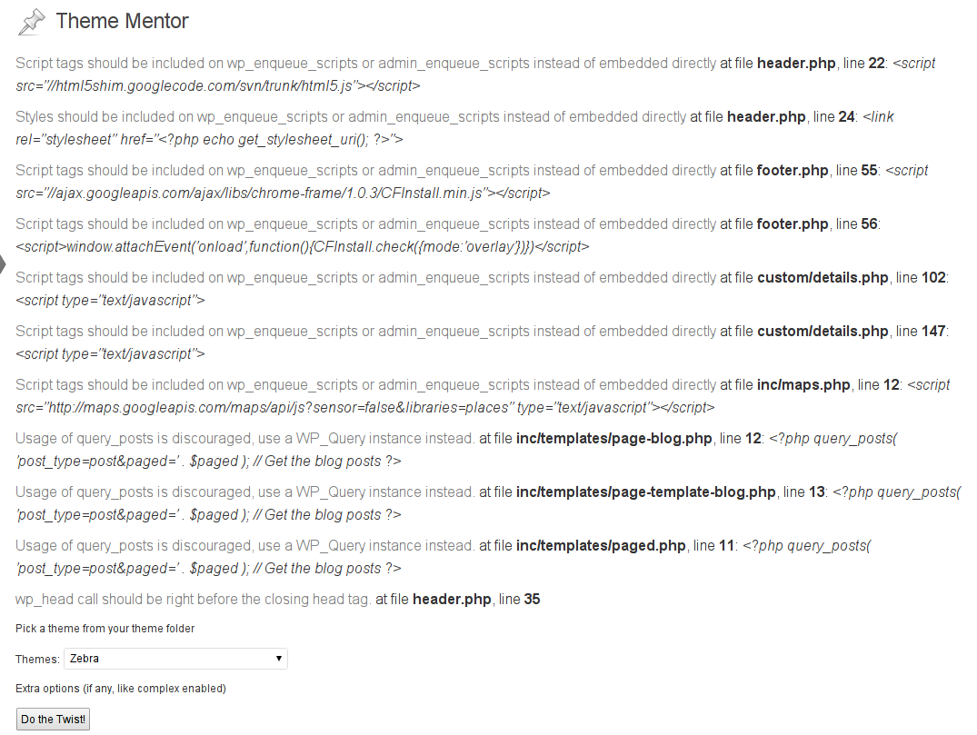 Sample Theme Mentor validation test results