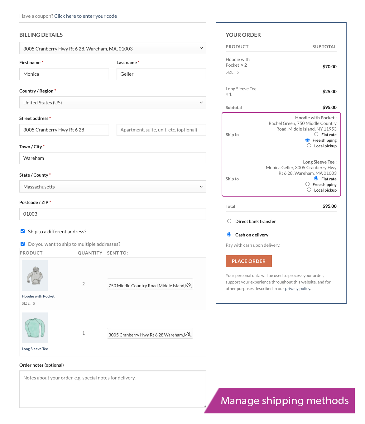 display multiple billing addresses.