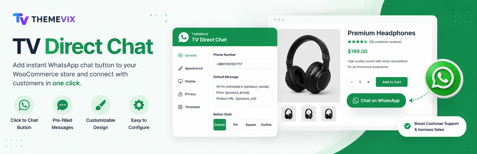 ThemeVix Direct Chat Button — WooCommerce WhatsApp Chat