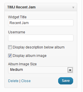 The widget with options on the admin panel