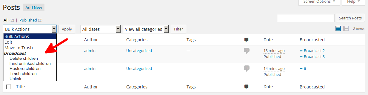 Bulk actions that can be applied to several marked posts at once