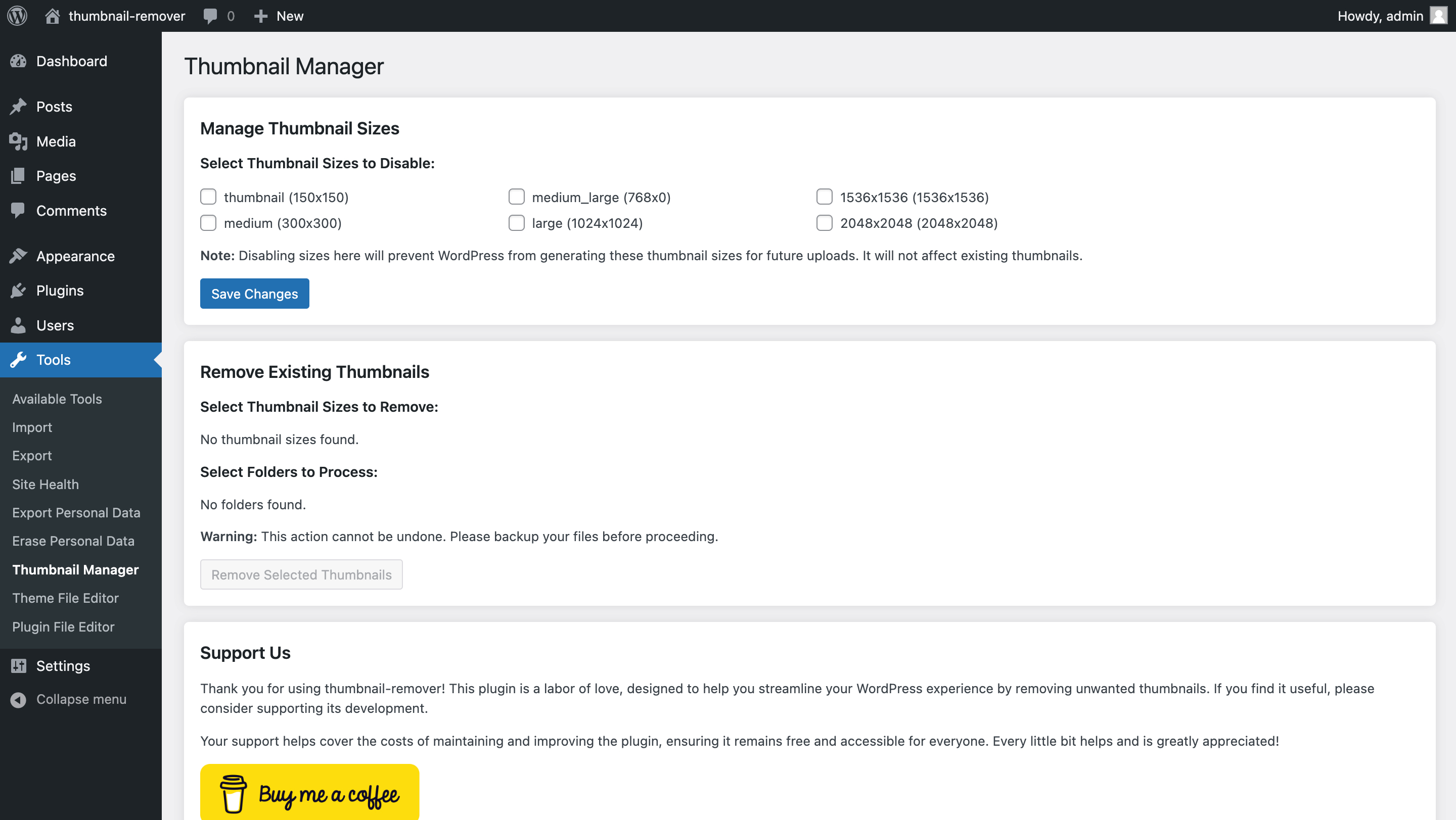 Thumbnail Remover and Size Manager