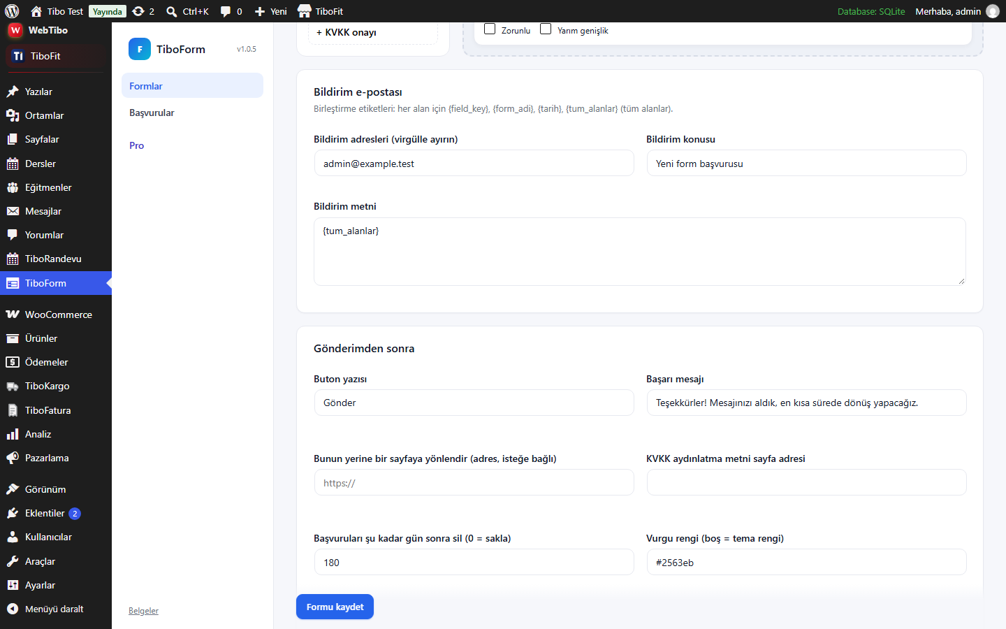 Email notification and after-submission settings