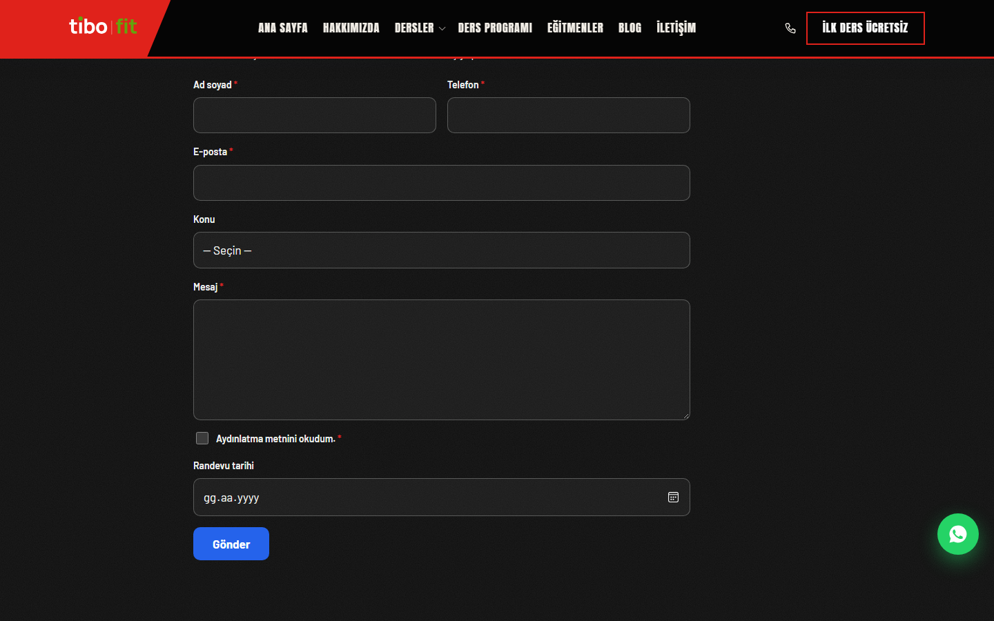 A form on the site, using the theme's fonts and colors