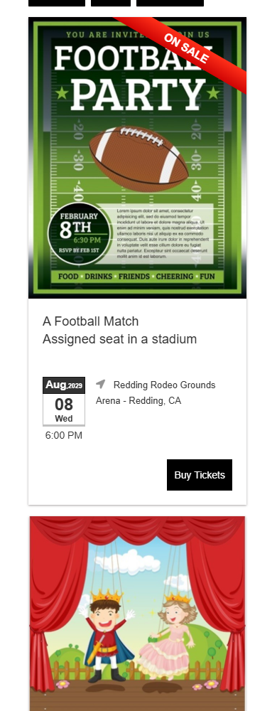 Browse embedded events on a mobile screen.