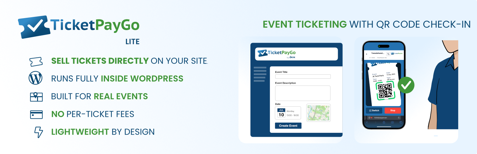 WordPress 外掛 TicketPayGo Lite 的封面圖片。