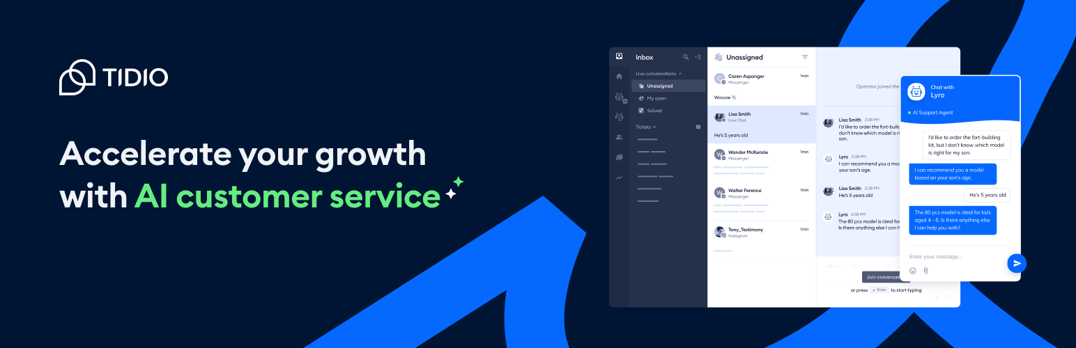 WordPress 外掛 Tidio – Live Chat & AI Chatbots 的封面圖片。