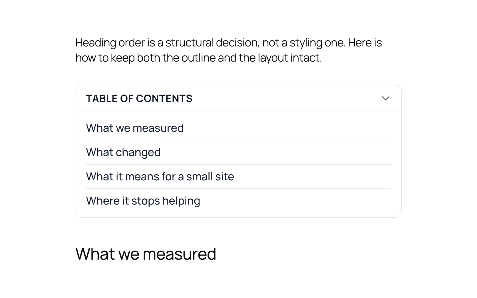 Table of contents inserted automatically after the first paragraph (Card theme)