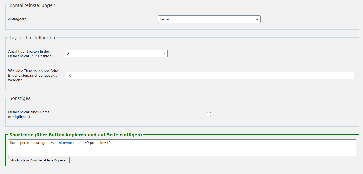 Shortcode-Generierung