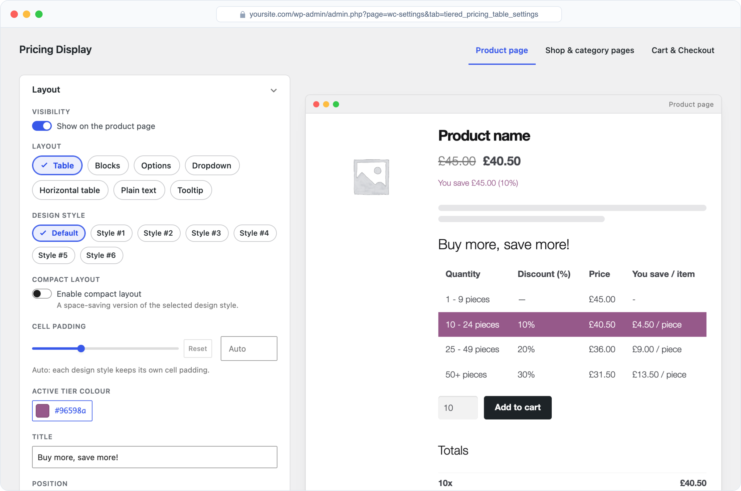 Layout configurator with live preview