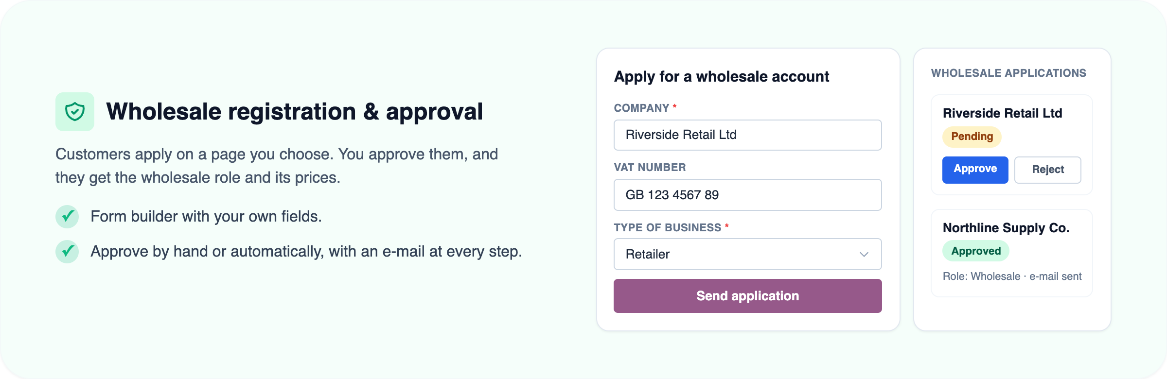 Wholesale registration and approval