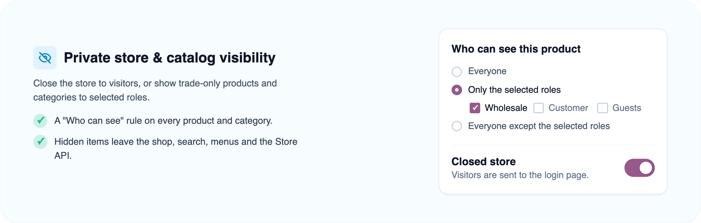 Private store and catalog visibility