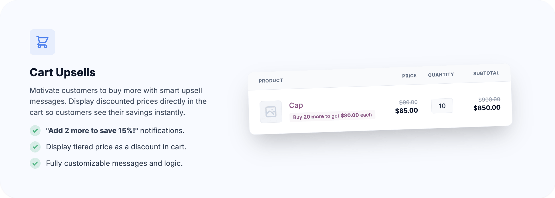 Tiered pricing in the cart and upsells