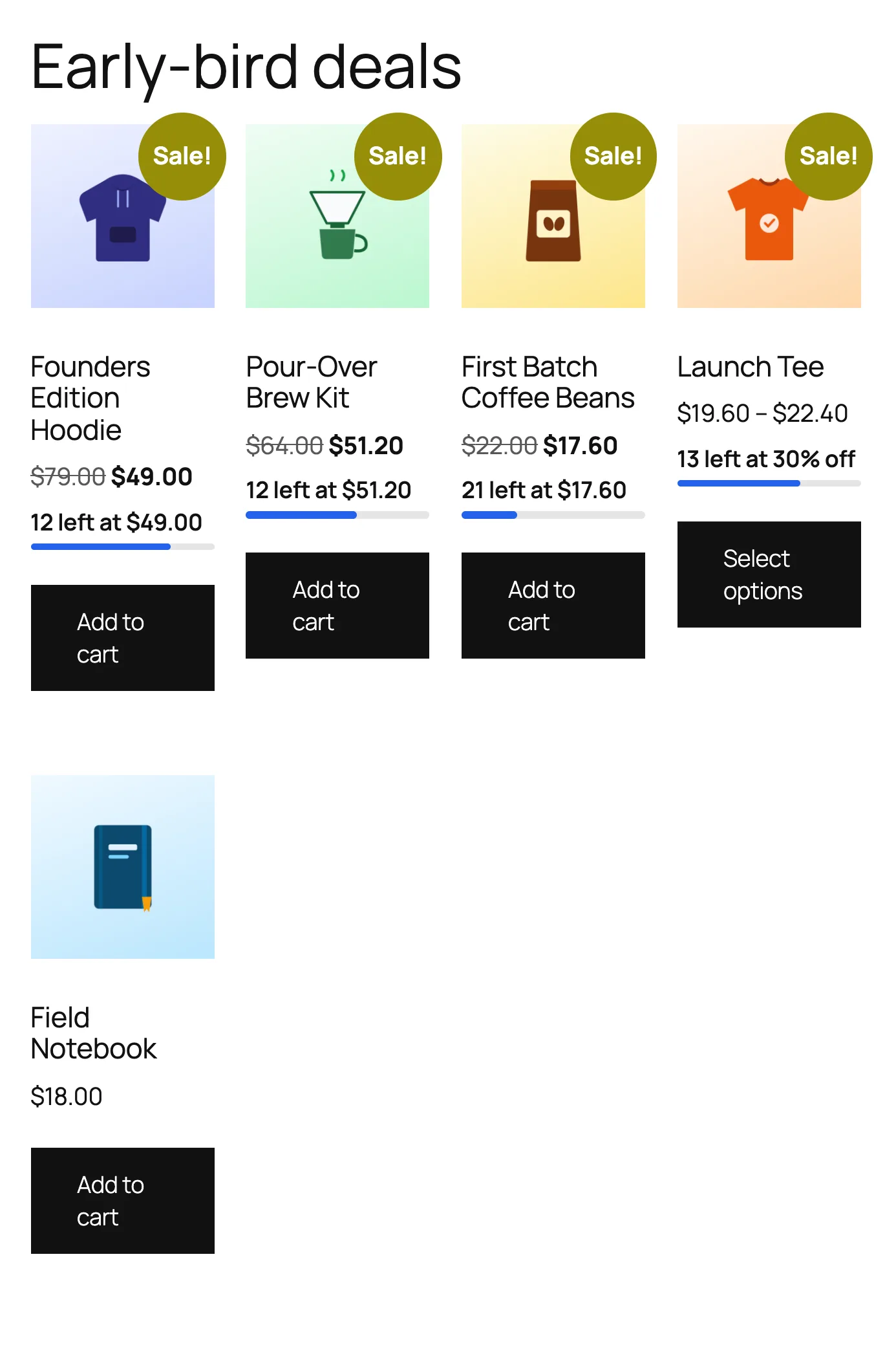 The early-bird deals page, listing every running offer with the soonest-ending first.