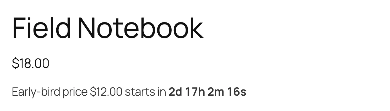 A "Starts in" countdown with the early-bird price before the campaign begins.
