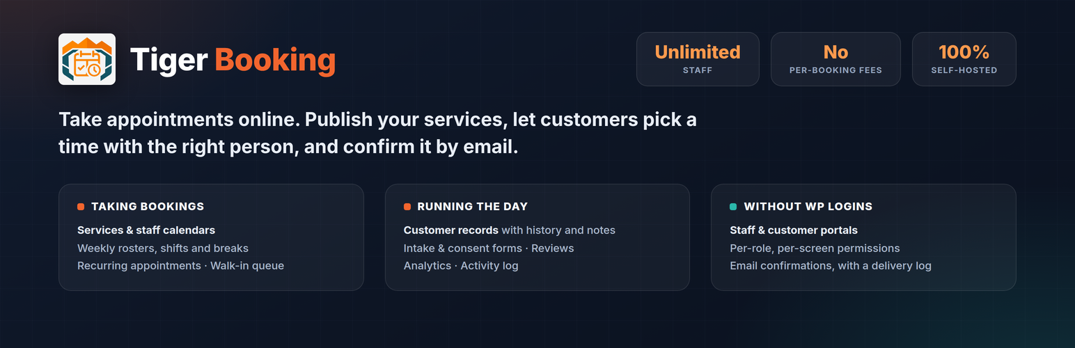 WordPress 外掛 Appointment Booking System, Scheduling & Calendar – Tiger Booking 的封面圖片