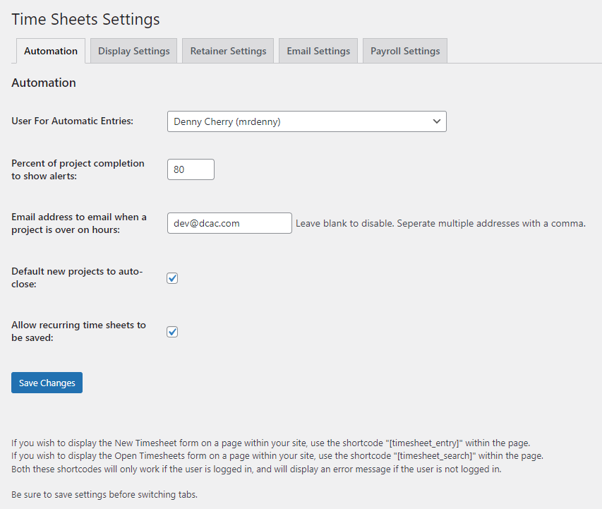 Global settings (Application tab)