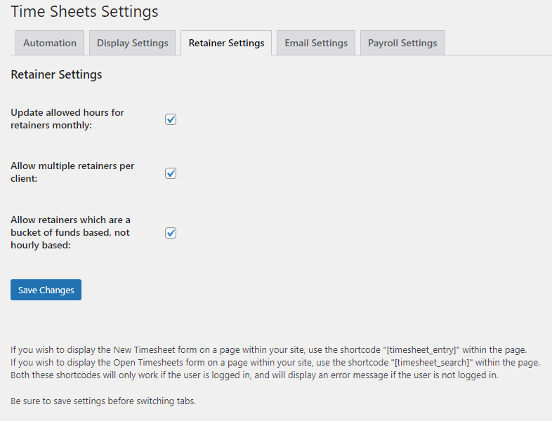 Global settings (Retainer tab)