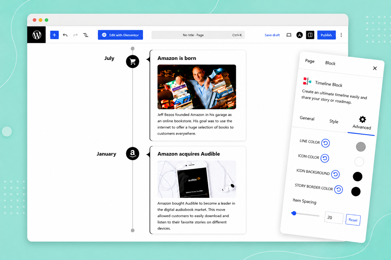 Gutenberg Timeline Edit Story settings