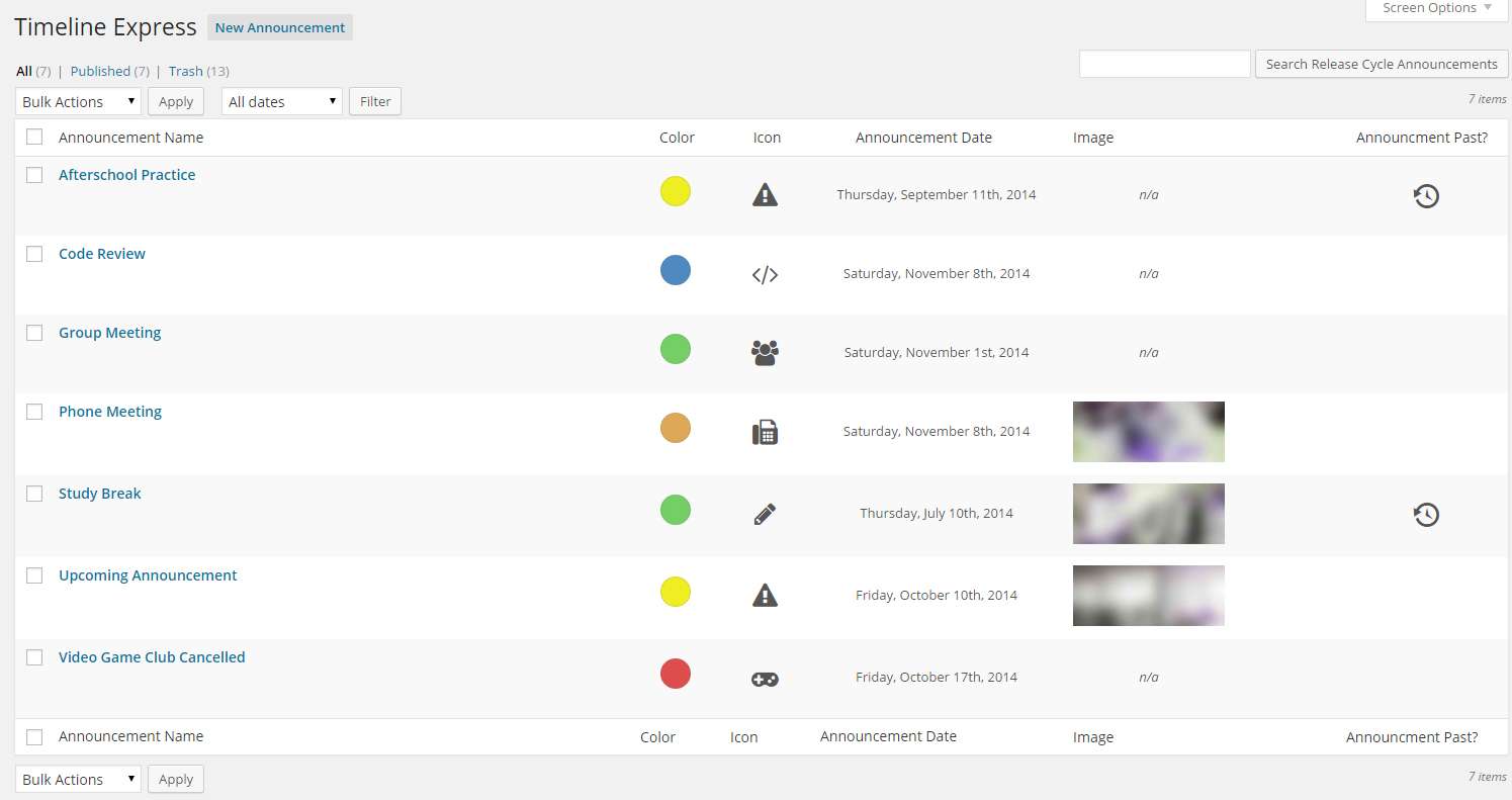 Timeline Express - Admin Announcement Management