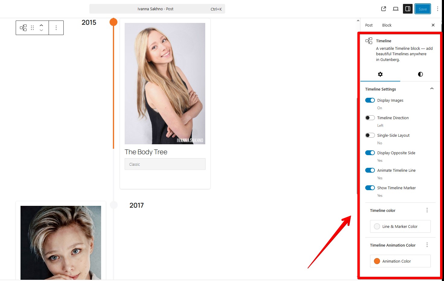 Timeline block in Gutenberg.