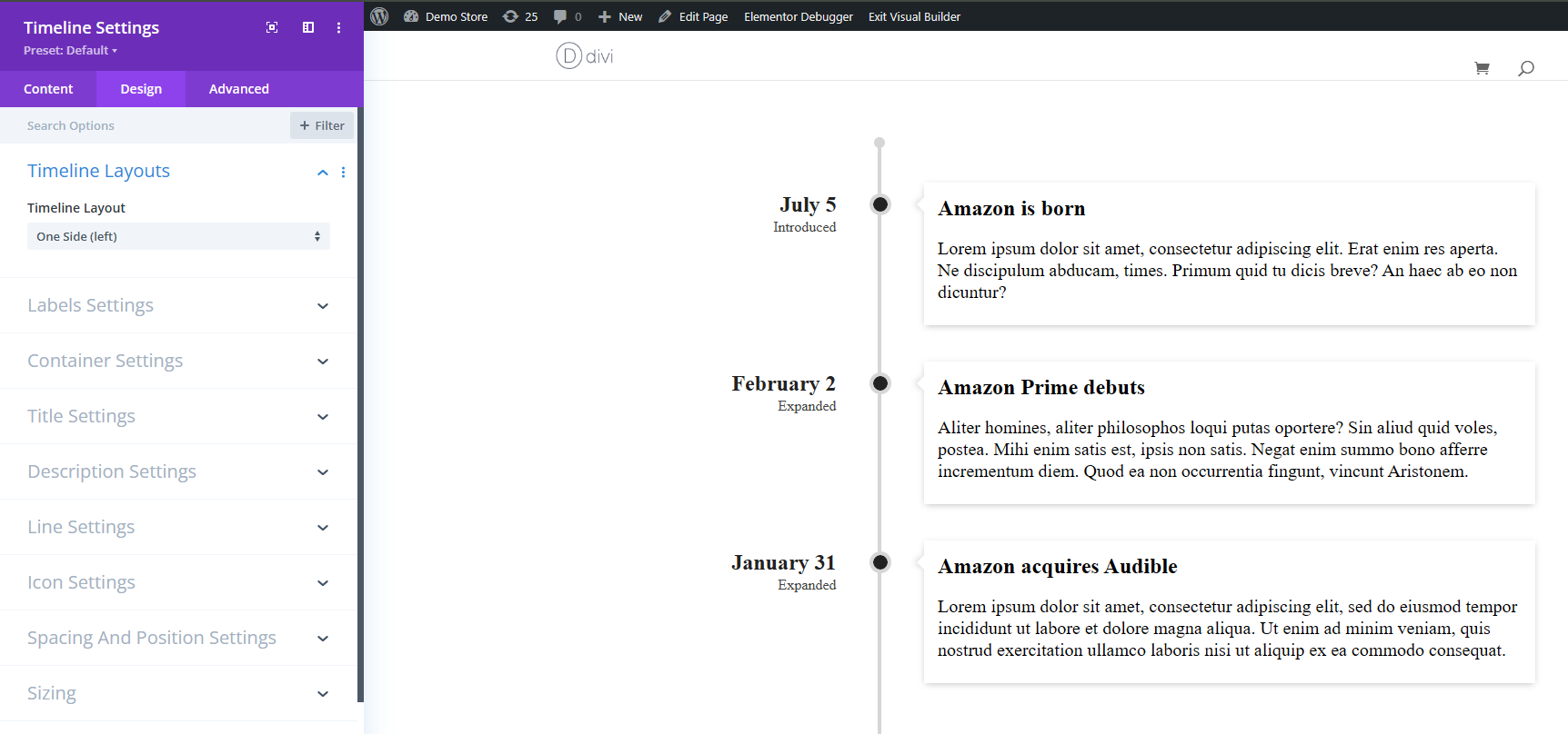 Example of a vertical one-sided timeline.