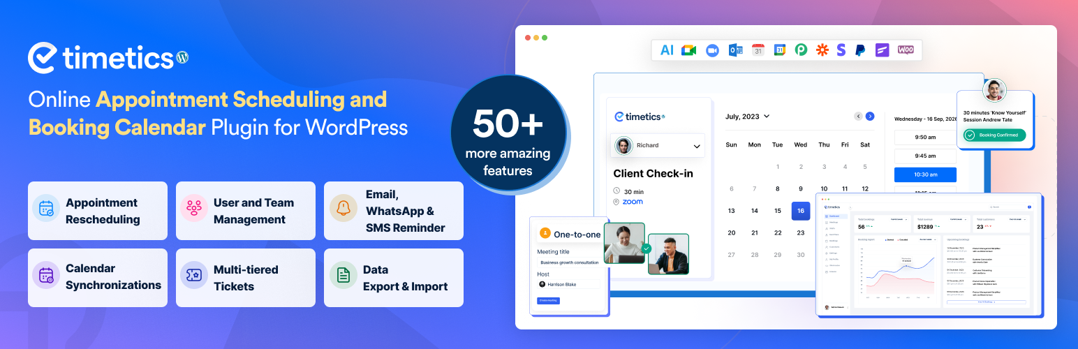 WordPress 外掛 Appointment Booking and Scheduling Calendar Plugin – WP Timetics 的封面圖片。