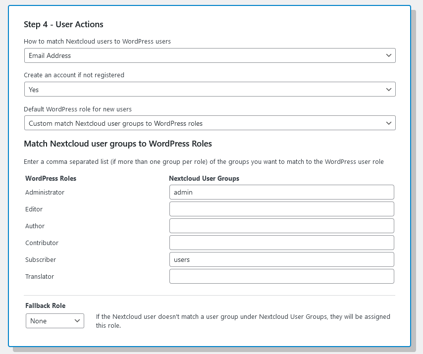 Options Page Step 4 User Actions Custom