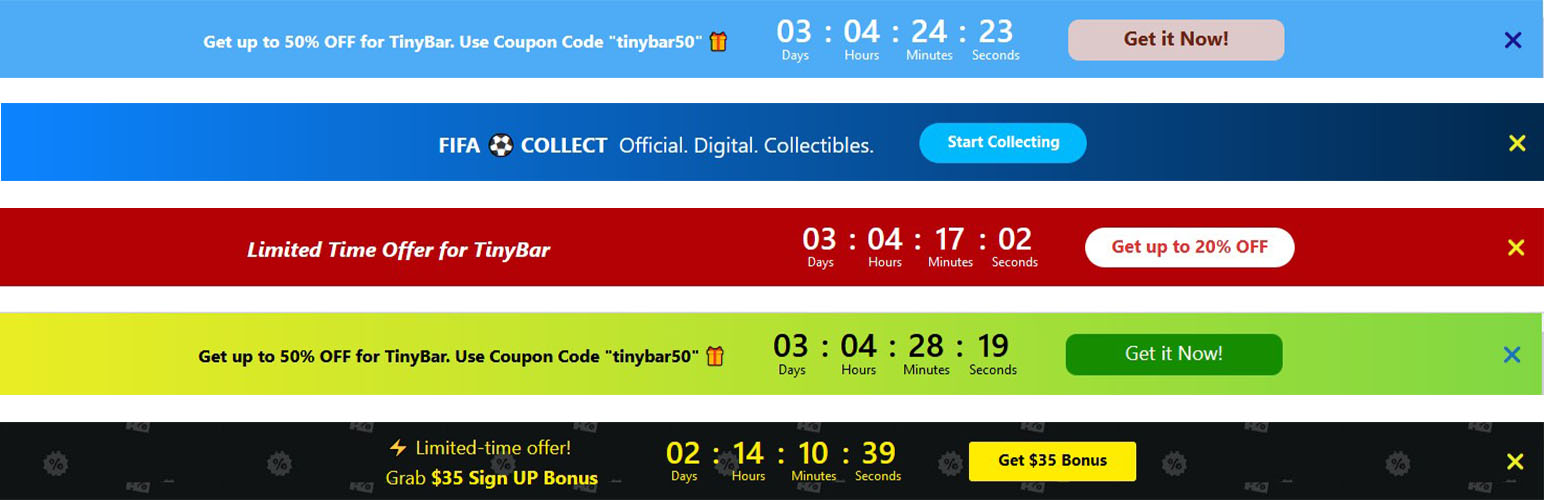 TinyBar – Display notification bar, banner, announcement at the top or bottom of your website