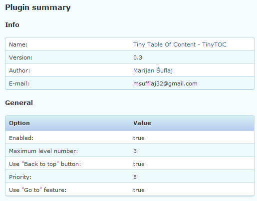 Part of Plugin summary page