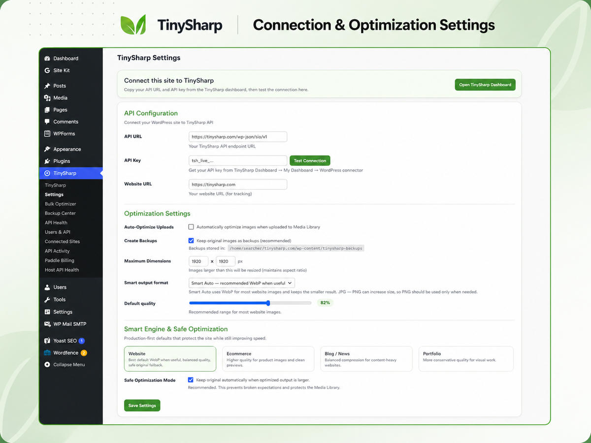 Connection & Optimization Settings.