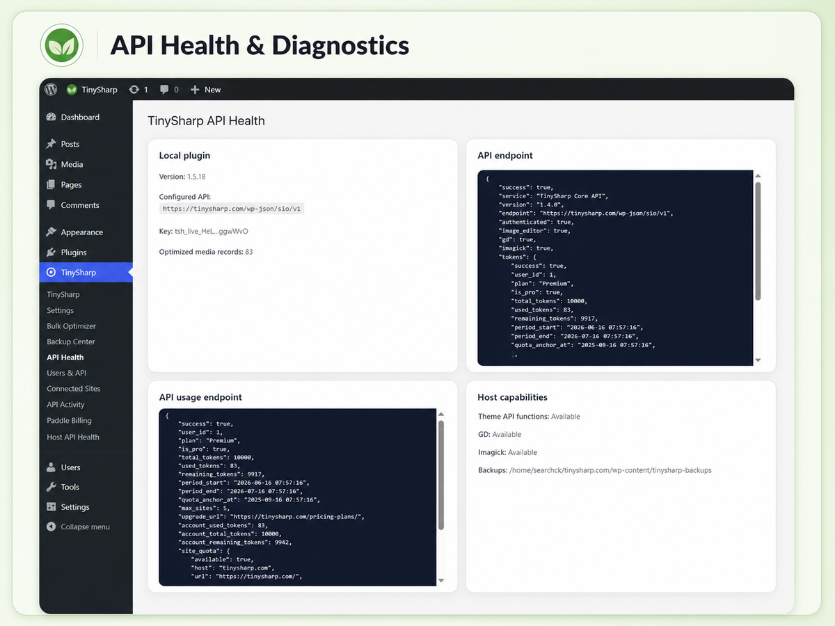 API Health & Diagnostics.