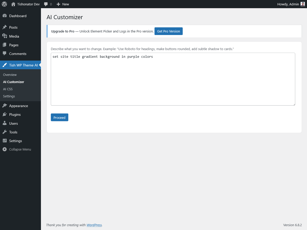 Tish WordPress Theme AI Customizer - Screenshot 1