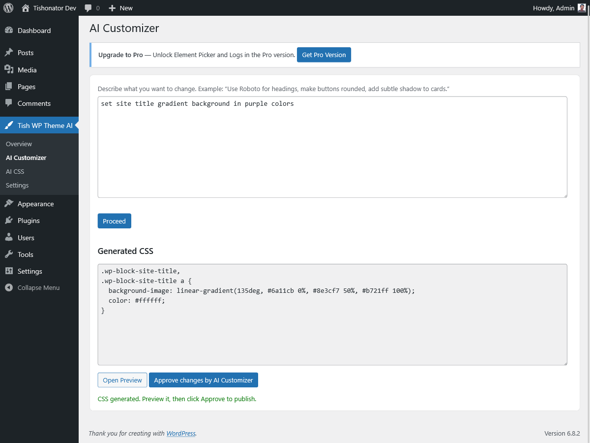 Tish WordPress Theme AI Customizer - Screenshot 2