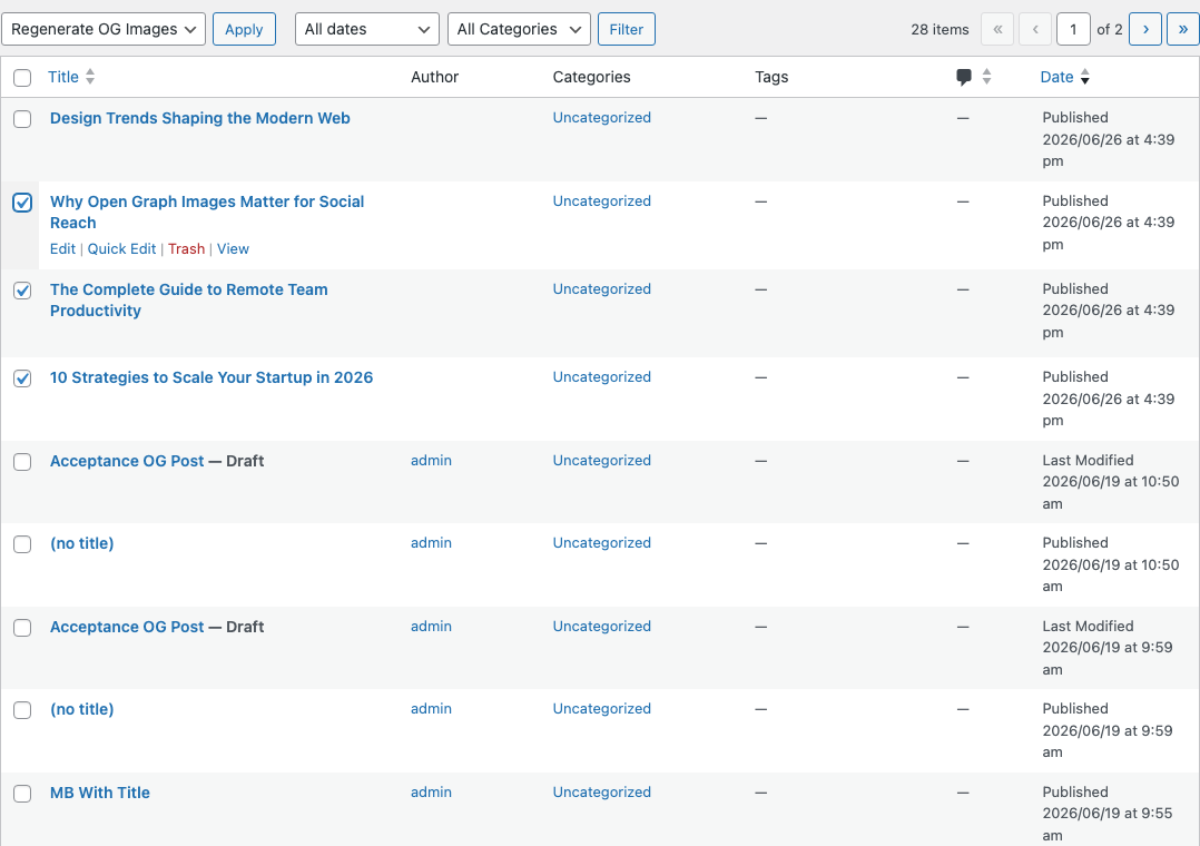 Bulk-regenerate Open Graph images from the posts list
