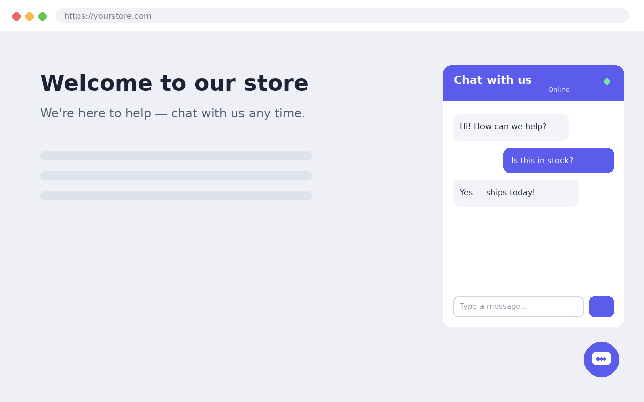 The live chat widget on your website — visitors chat with you in real time.