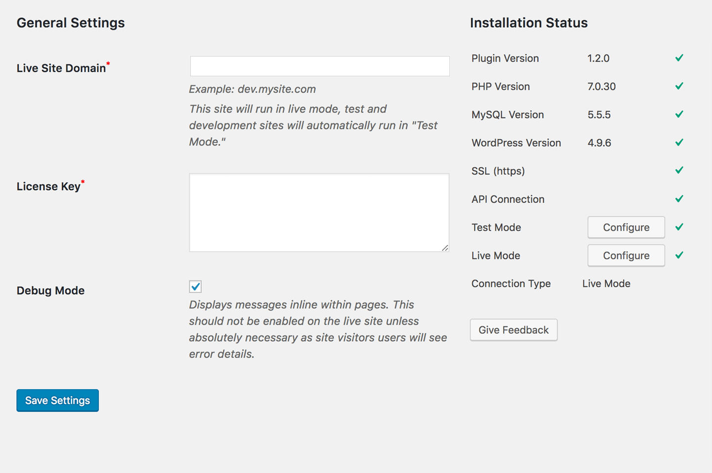 The Token of Trust settings page is where website admins can enter their License Key and check the integration status with the Token of Trust Platform.