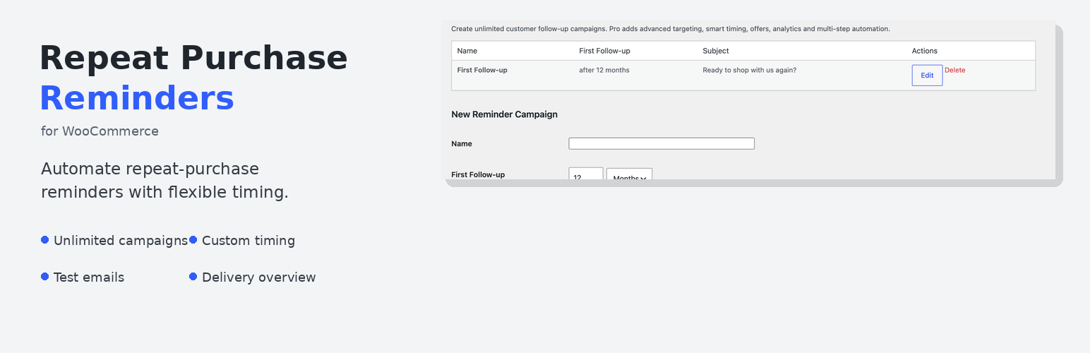 Tom Volz Repeat Purchase Reminders for WooCommerce