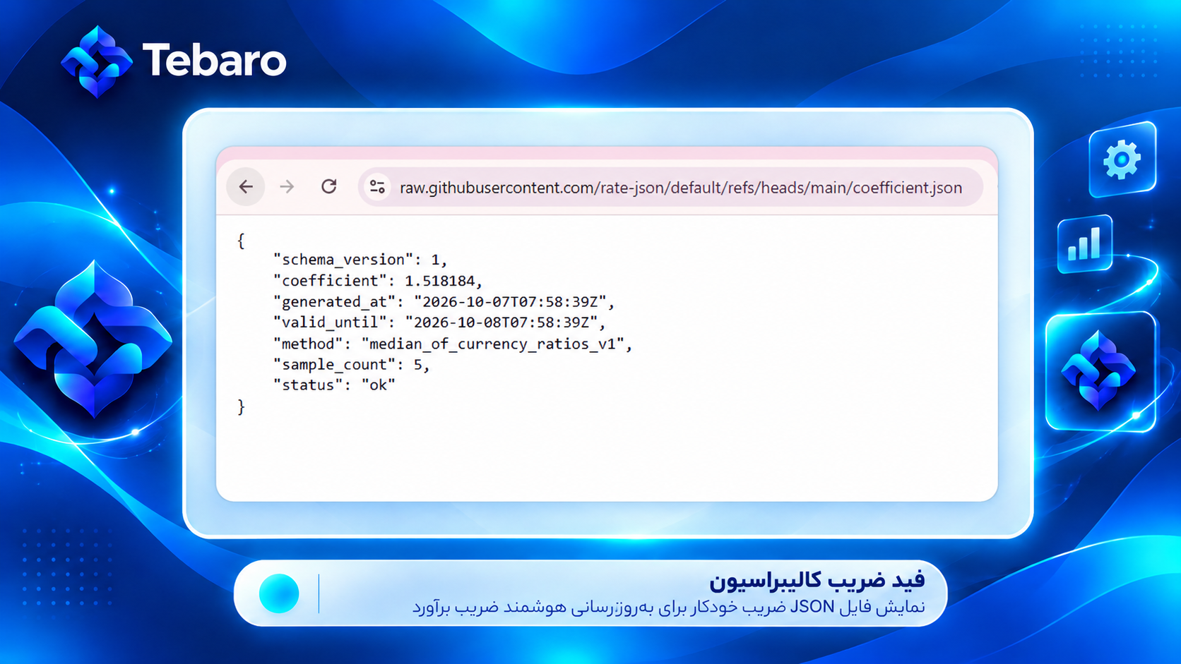 Coefficient feed example: scalar-only JSON coefficient document accepted by the optional calibration-feed schema.